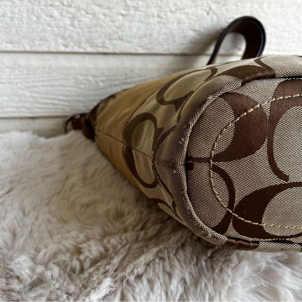 COACH Khaki Signature Stripe Bleecker Bucket Bag Shoulder Bag Crossbody 13362 - Picture 7 of 9
